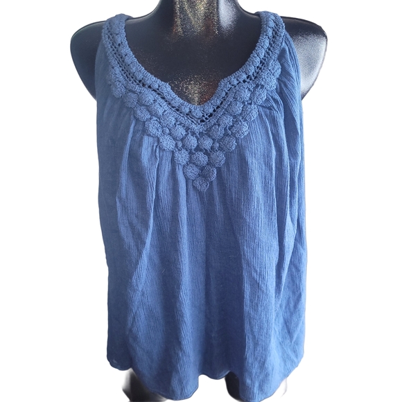 Chaps Blue Sleeveless V Neck Top L - Picture 1 of 7